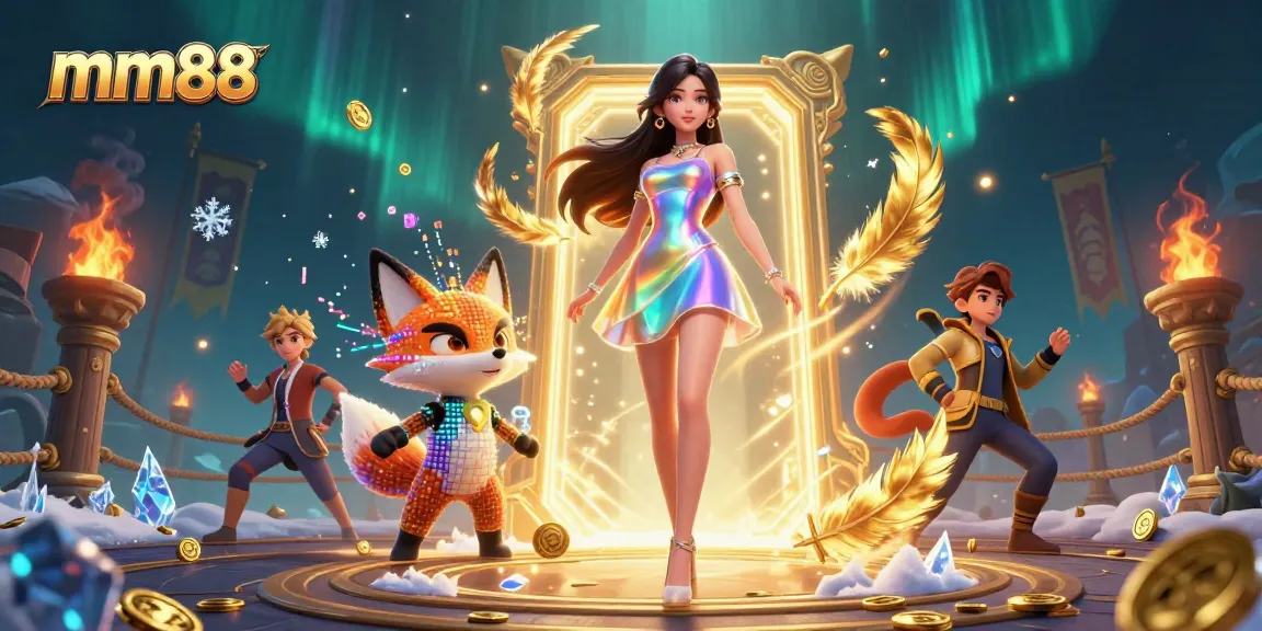 Engage with mm88 in a vibrant 3D casino environment featuring dynamic slots and colorful gaming elements.