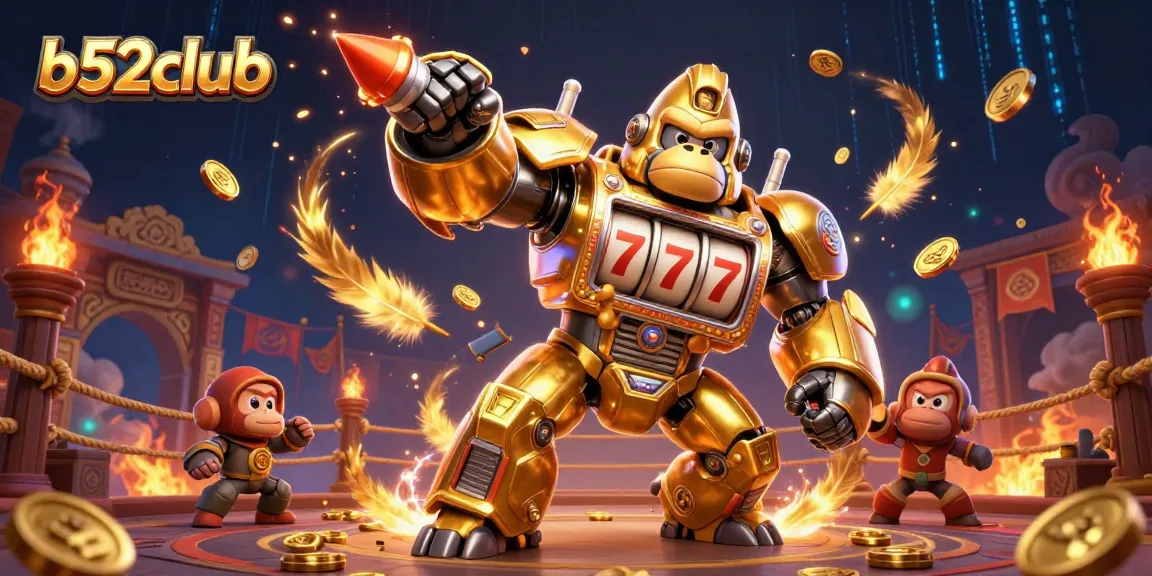 Bets fly as the b52club gorilla mech triumphs in a vibrant casino scene.