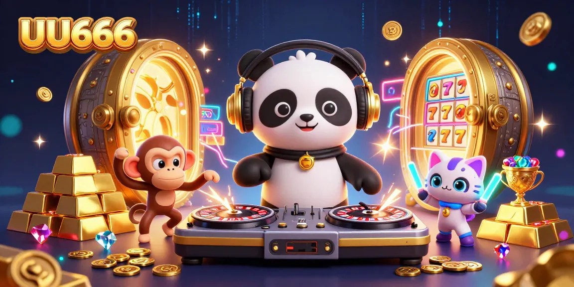 Experience UU666 at the casino with DJ panda spinning roulette wheels and a lively dance floor of winning symbols.