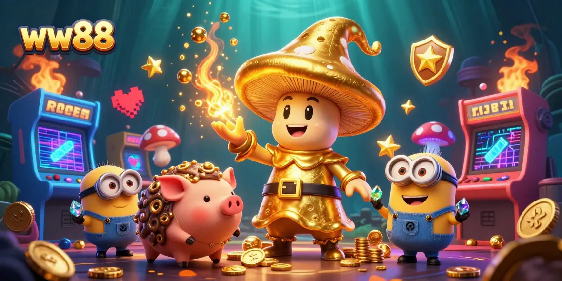 Win big at ww88 with golden magic in a vibrant casino-themed digital illustration.