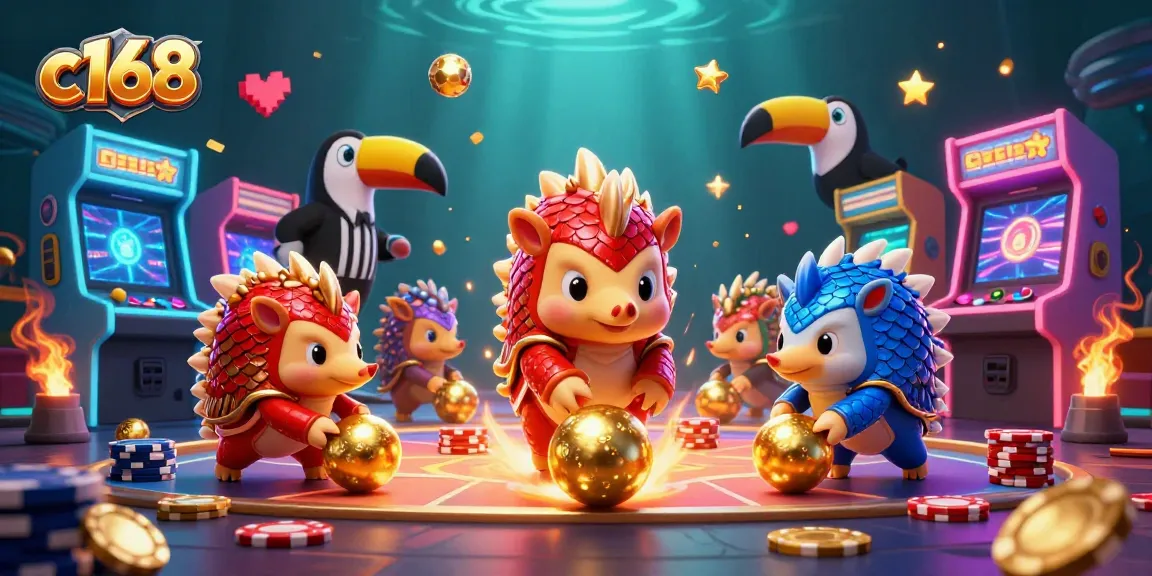 Experience thrilling gaming action with c168's vibrant pangolins competing in this immersive casino scene.