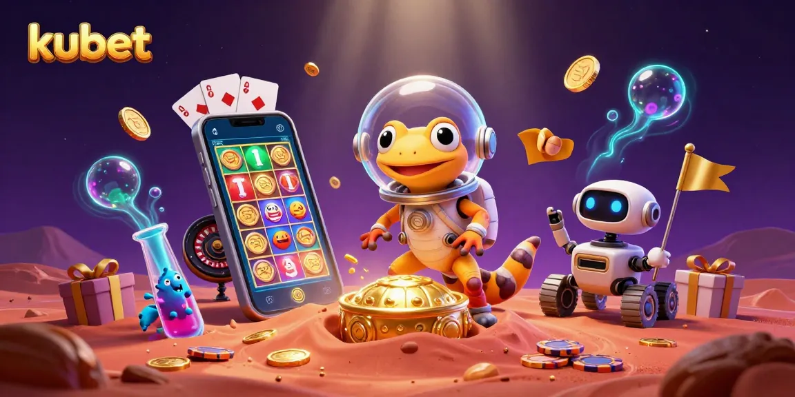 Engage with kubet's dynamic 3D carnival of gaming fun featuring colorful slots and cheerful aliens.