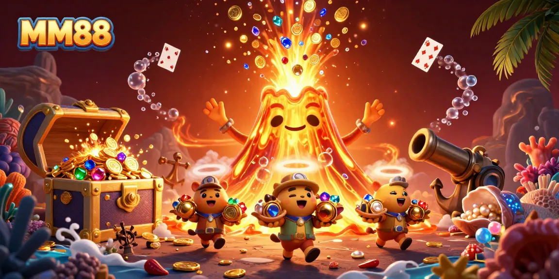 Experience the excitement of MM88 with vibrant treasures erupting from a golden volcano!