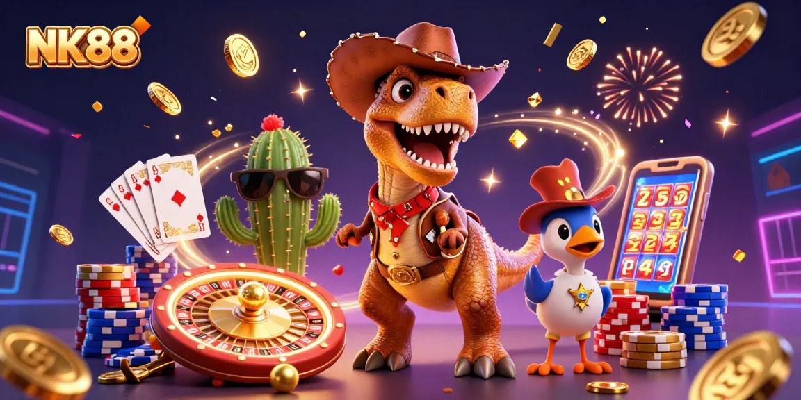 Experience the thrill of winning at NK88 casino with vibrant 3D characters and dynamic gaming elements.