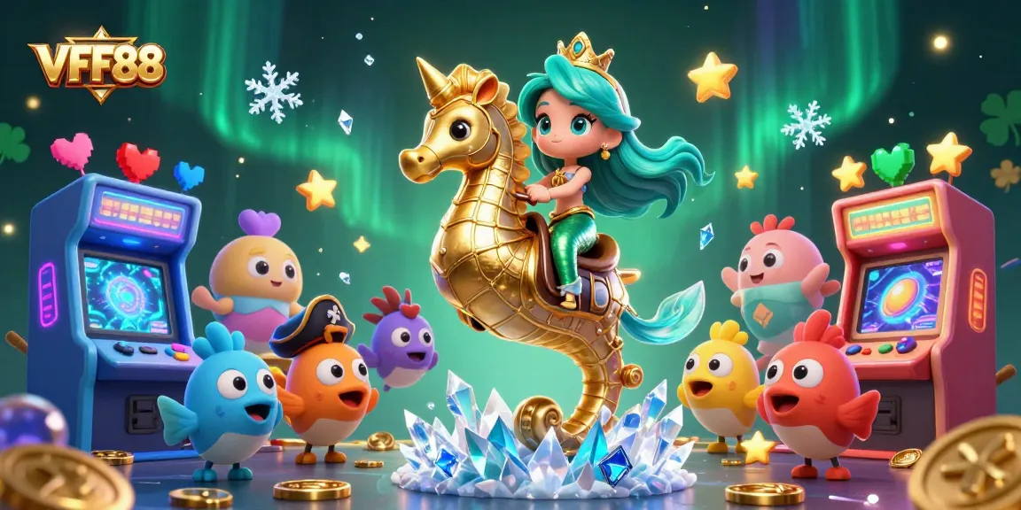 Experience VFF88 with a vibrant 3D cartoon scene featuring mermaid princess and gaming elements.