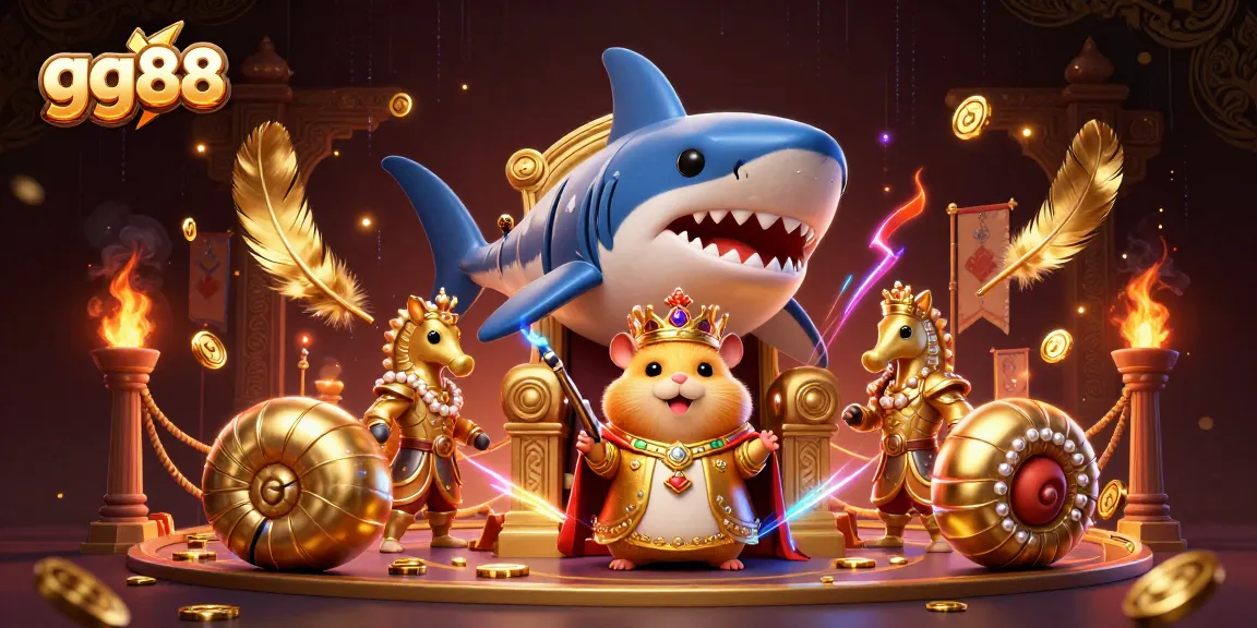 Experience the thrilling ambiance of gg88 with vibrant game elements around a golden hamster king.
