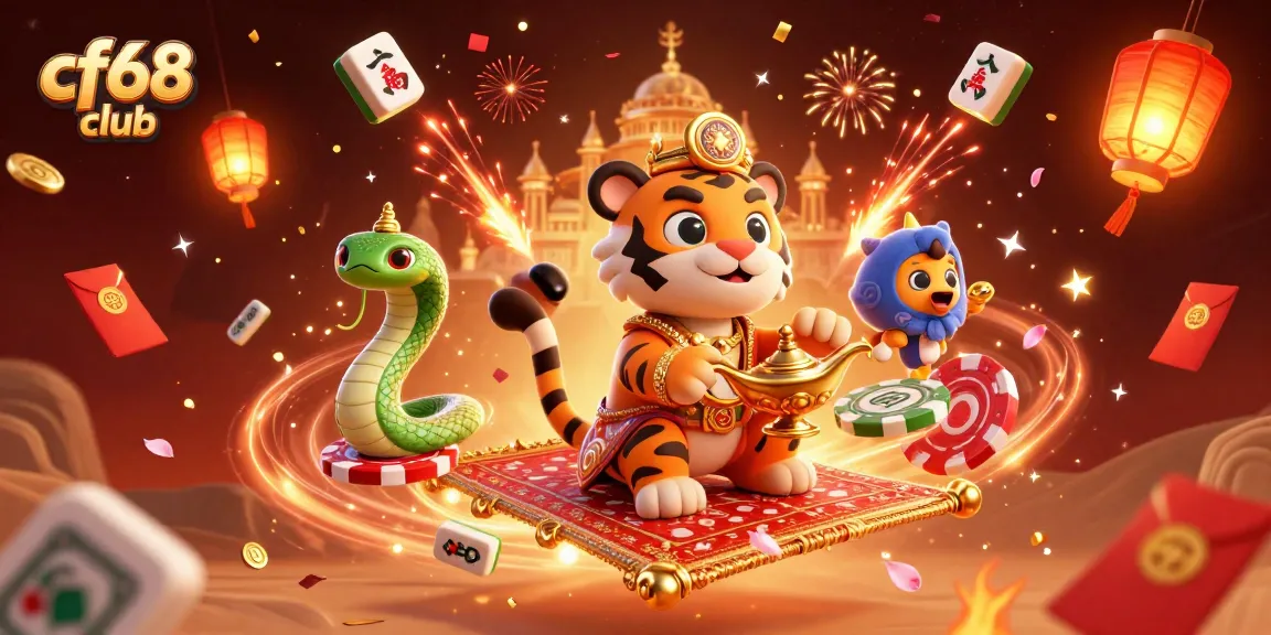 Experience the thrill at cf68 club with a vibrant Arabian-themed casino illustration.