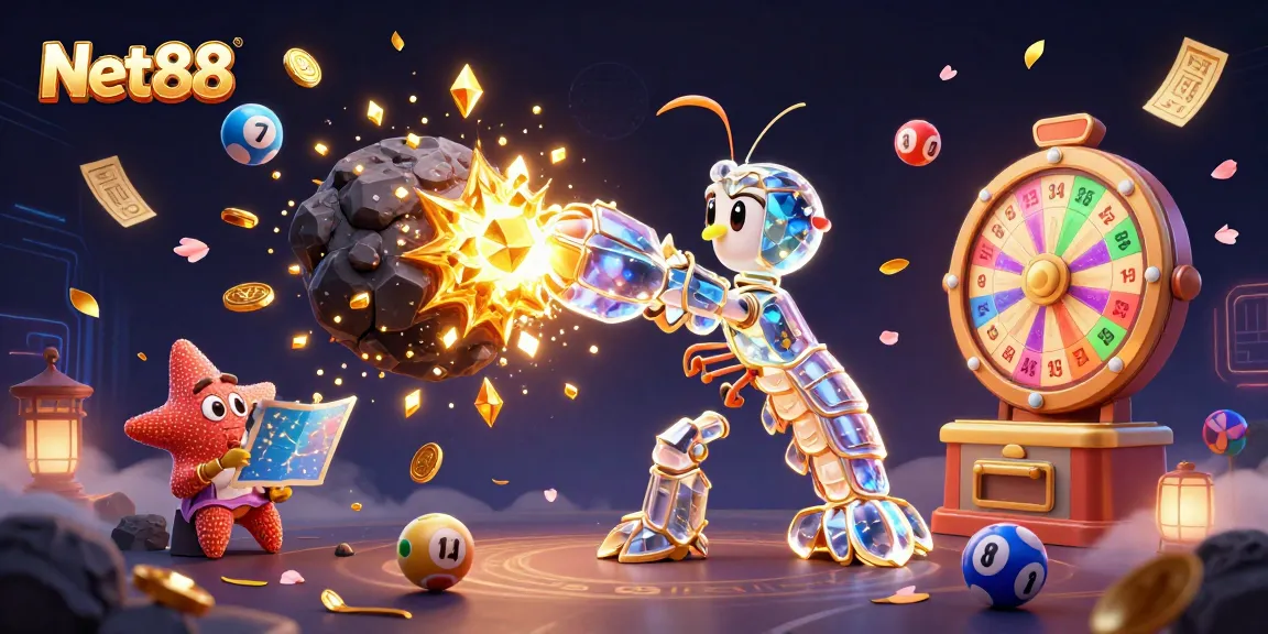 Catch exciting gaming moments at Net88 with vibrant 3D casino illustration featuring lottery elements.