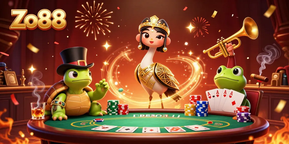 Experience the thrill of Zo88 with dynamic casino characters and vibrant gaming elements.