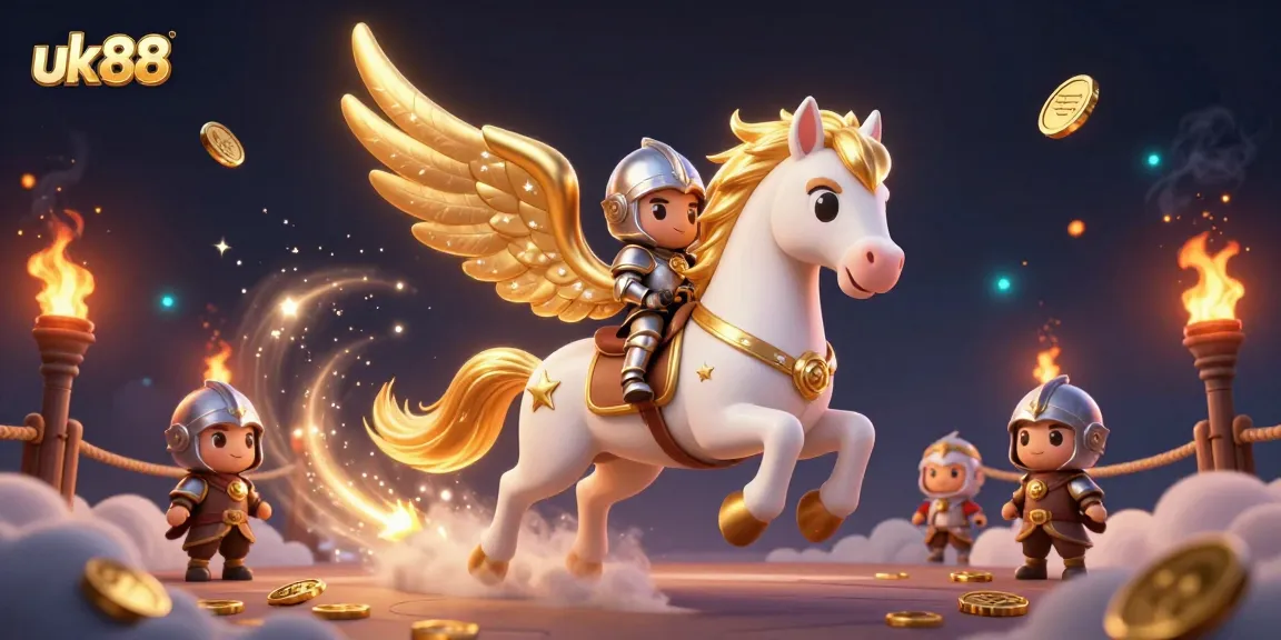 Experience thrilling betting action with the stunning uk88 celestial knight riding through a vibrant 3D casino atmosphere.