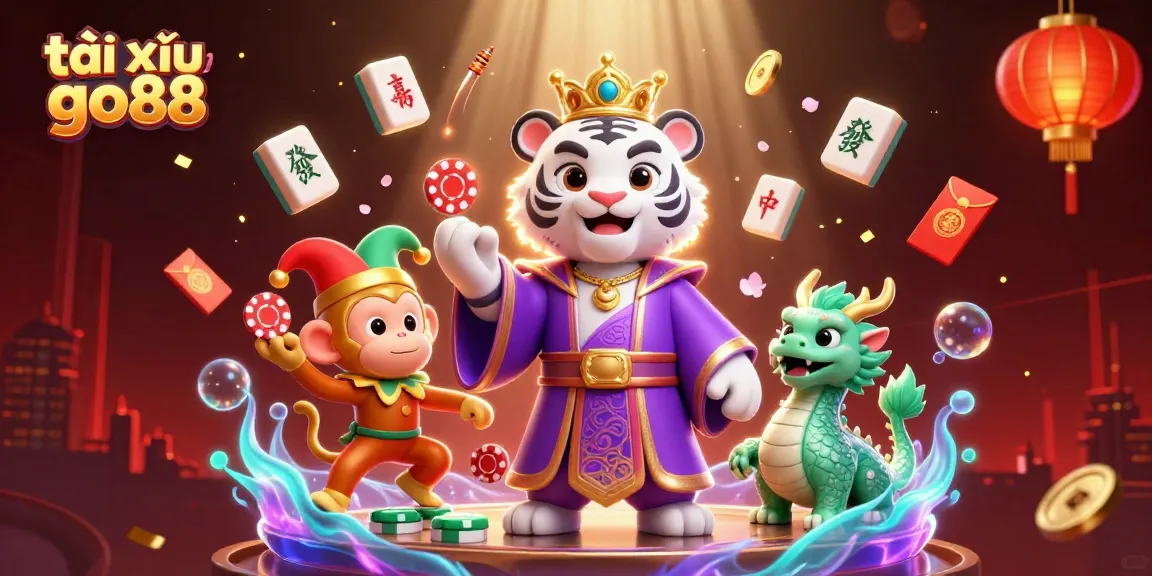 Engage in exciting tài xỉu go88 gameplay with an illustrated scene of casino characters and vibrant elements.
