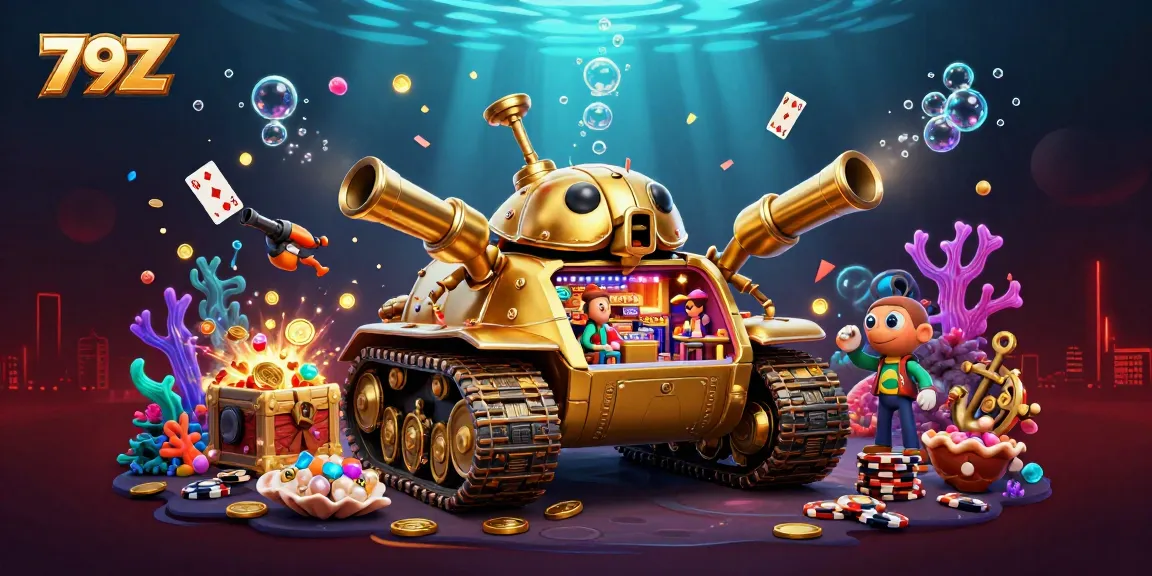 Experience exhilarating gaming with 79Z in this vibrant 3D illustration of a unique casino tank.