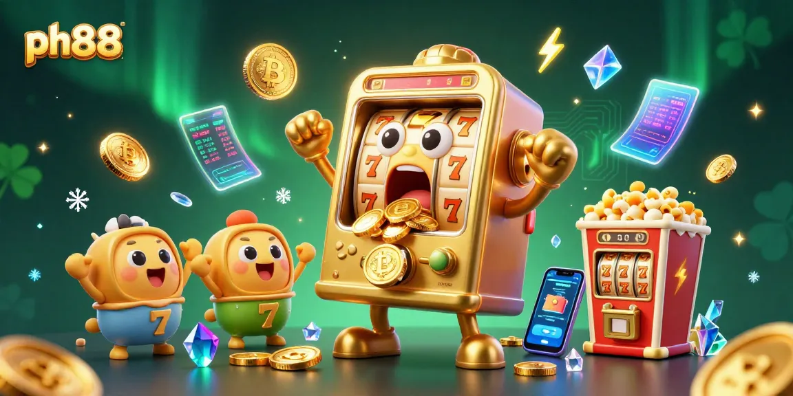 Experience the thrill of winning at ph88 with a golden slot machine celebrating a jackpot surrounded by colorful coins.