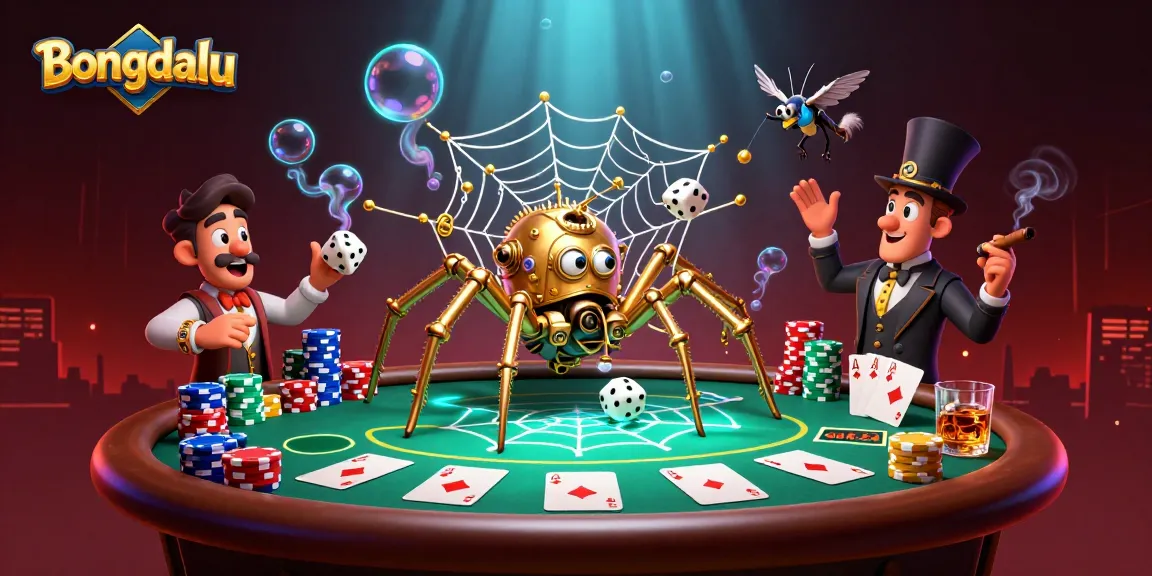 Engage with Bongdalu's dynamic gambling scene featuring a golden spider and poker elements.