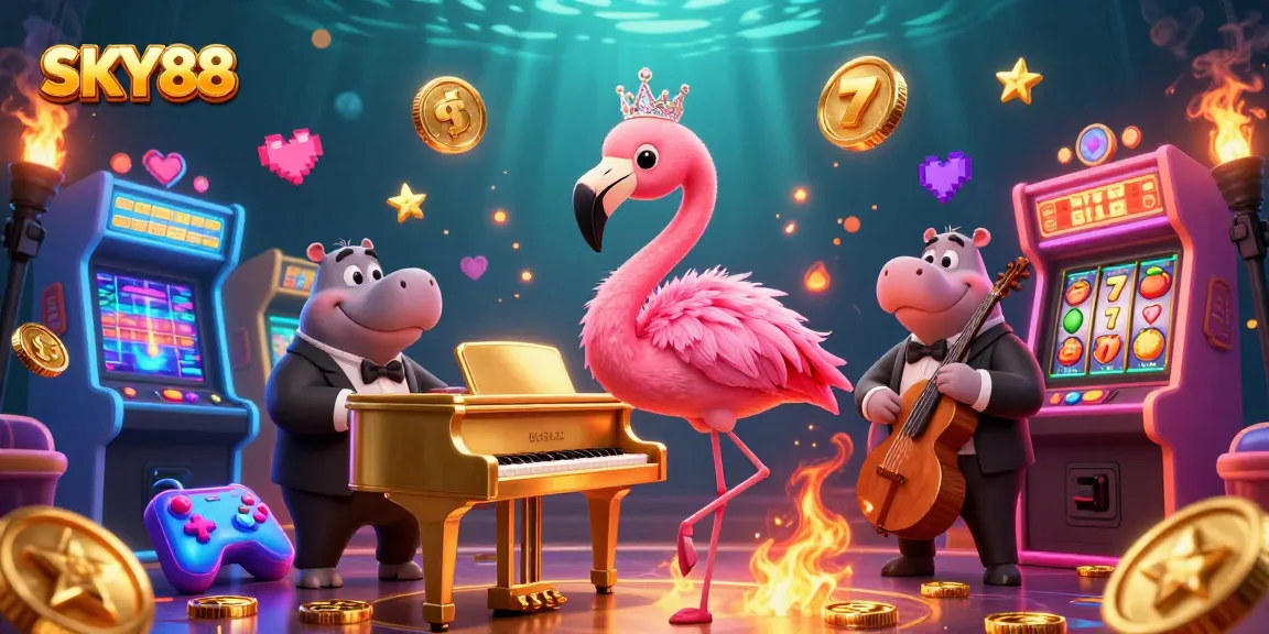Engage in exciting gaming action at SKY88 with vibrant casino-themed digital illustration.
