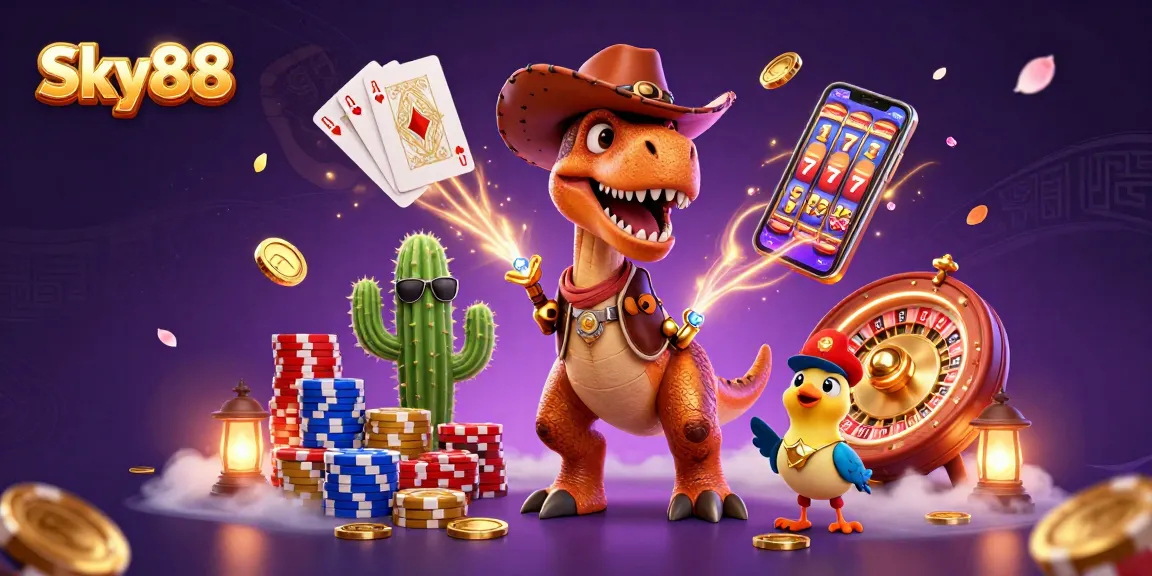 Engage with thrilling games at Sky88 with vibrant characters and dynamic casino elements.