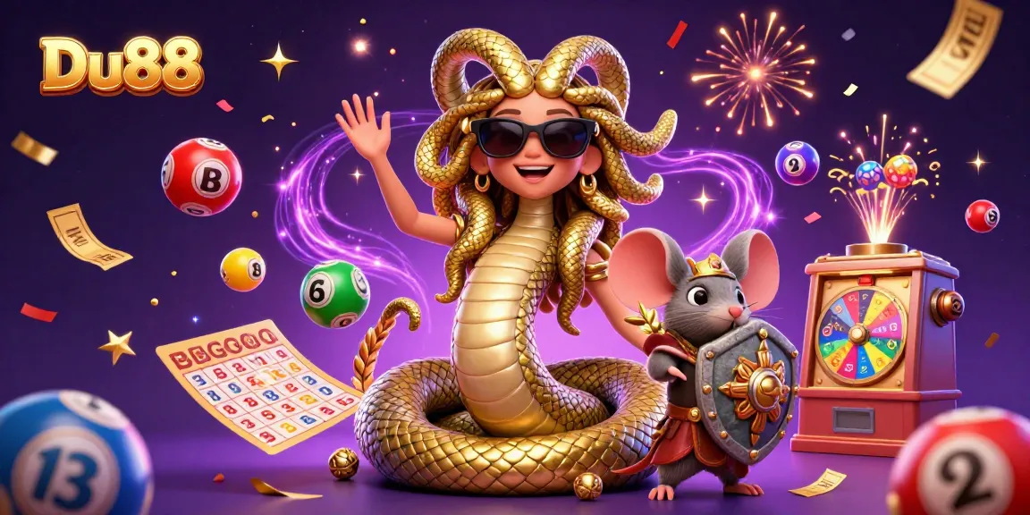 Join the fun with Du88 in a vibrant casino scene featuring lucky lottery balls and festive elements.