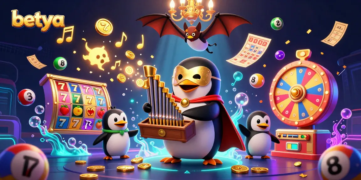 Betya players enjoy an engaging 3D casino illustration filled with slot reels and vibrant lottery elements.