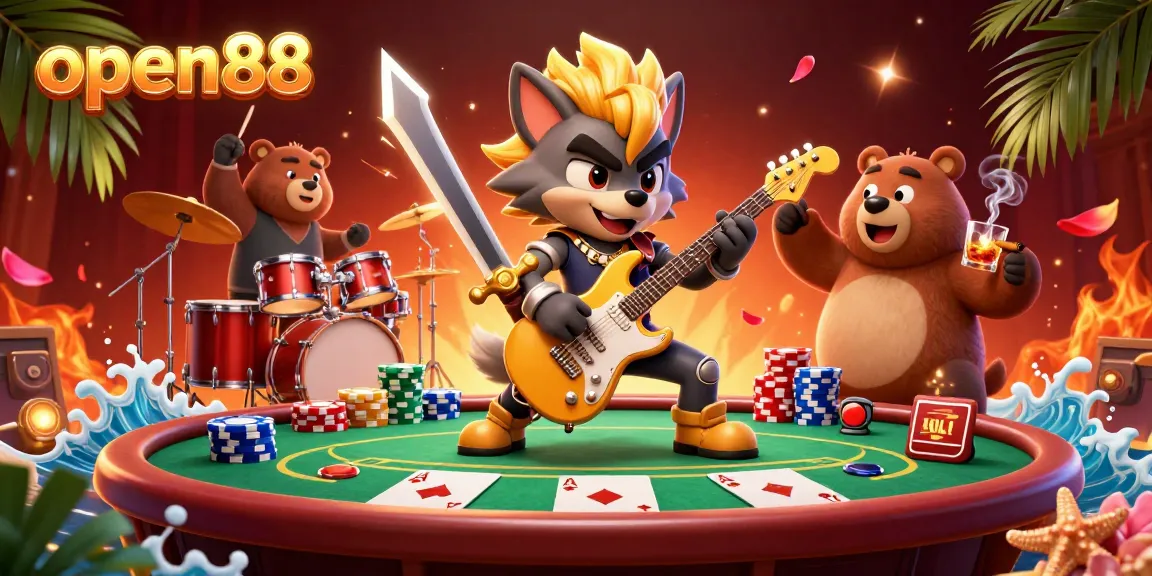 Engage with open88's electrifying live casino experience featuring vibrant poker action, dynamic characters, and dazzling visuals.