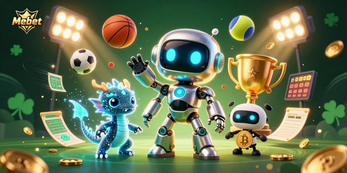Mebet offers immersive sports betting visuals with dynamic characters and elements showcasing winning possibilities.