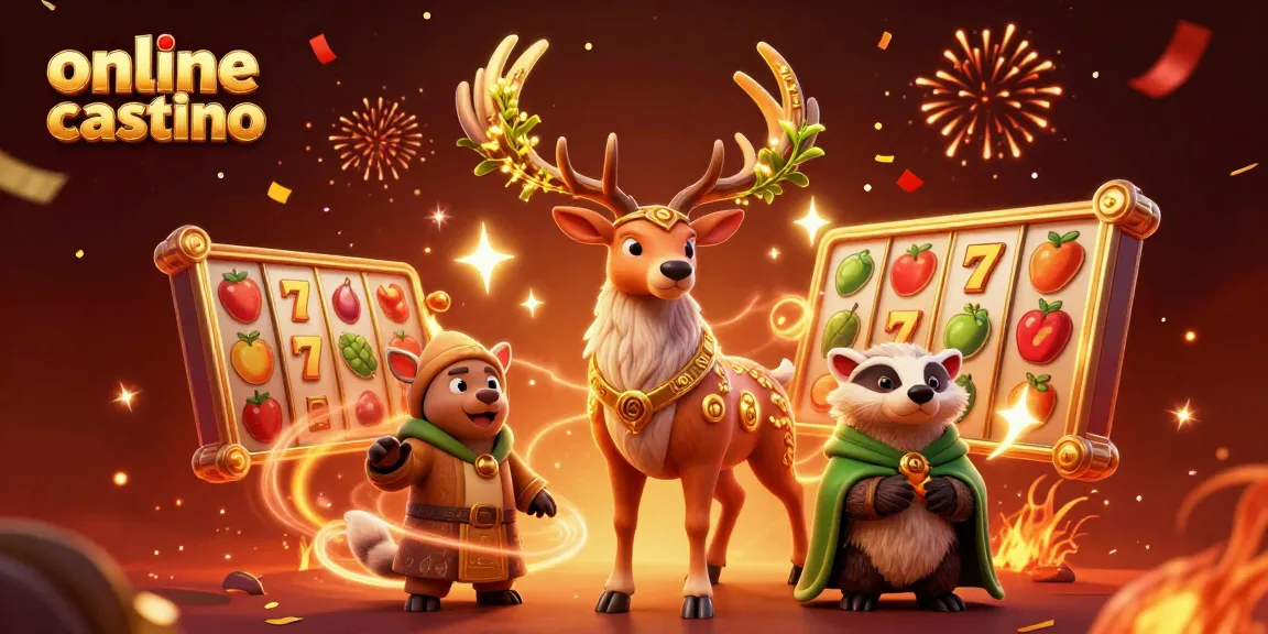 Engaging illustration for an online casino Australia featuring vibrant slot reels and magical characters.