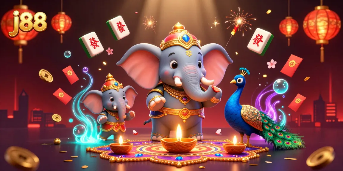 Engage with j88's vibrant gaming community featuring a colorful casino scene.