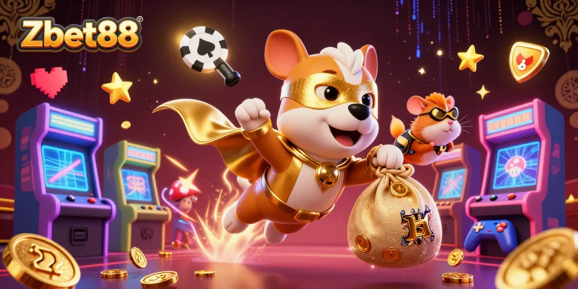 Experience exhilarating gaming with Zbet88 through a dynamic casino-themed illustration.