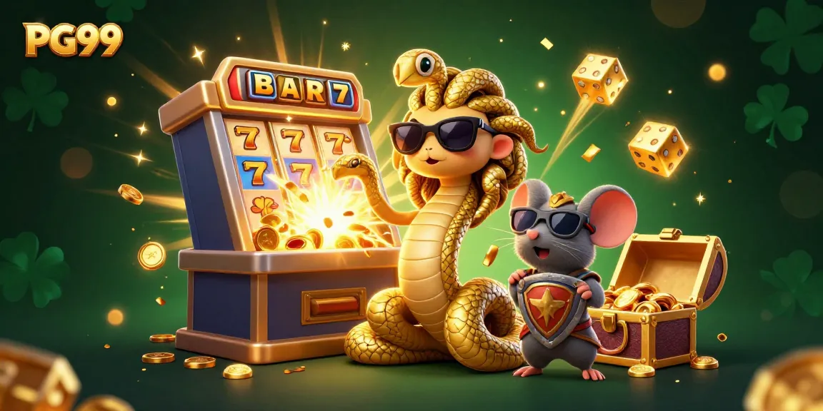 Experience the excitement of PG99 as Medusa and a warrior mouse celebrate a jackpot win!