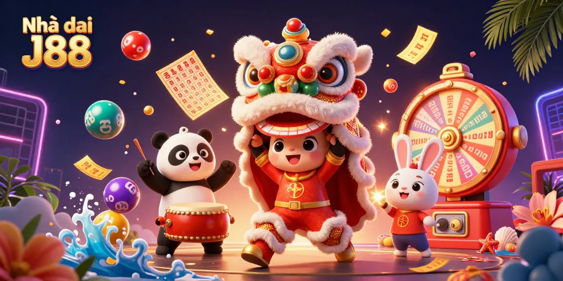 Experience gaming excitement with Nhà cái J88's vibrant lottery themed illustration.
