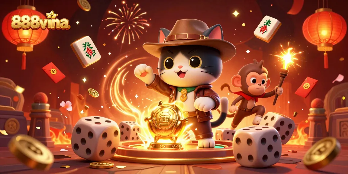 Experience thrilling adventures at 888vina with an archaeologist cat and treasure-filled casino artifacts.